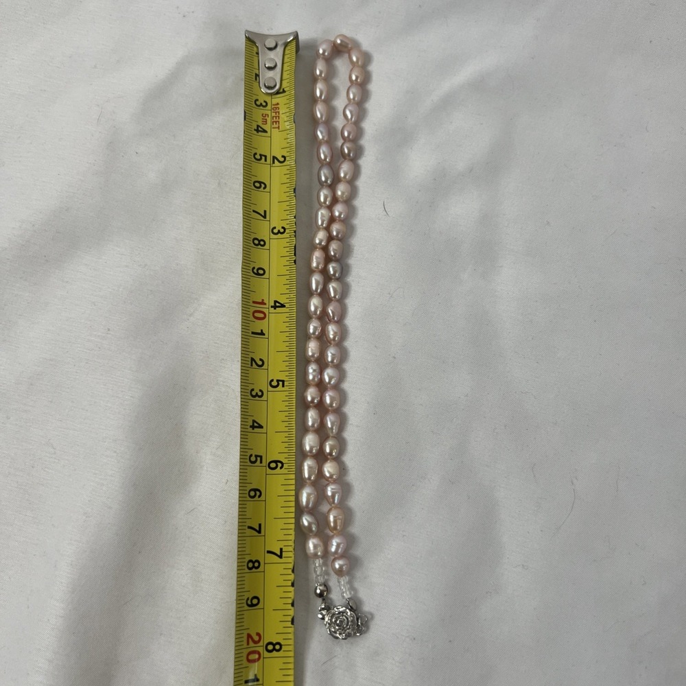 Pearl Necklace‎ With Silver Rose Bud Closure Soft Pink Women's Jewelry - Picture 6 of 10
